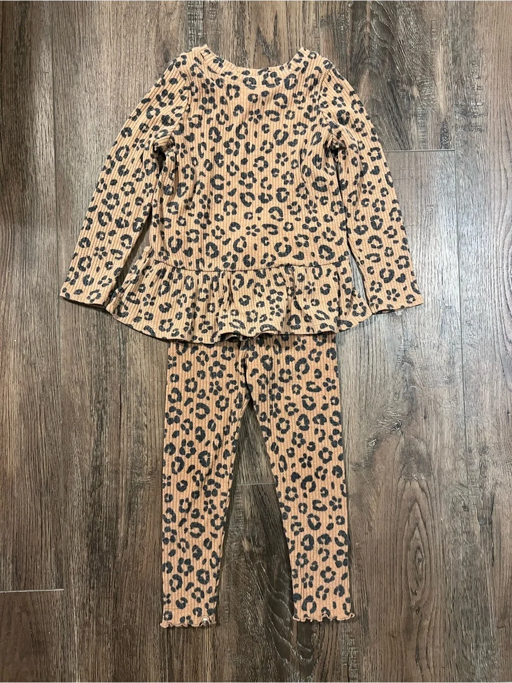 Cat & Jack Tan Leopard Ribbed Peplum Set
